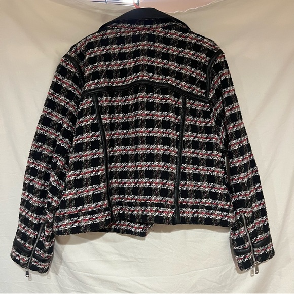 Zara Black/Red Tweed/Textured Moto Jacket - Picture 2 of 12